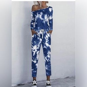 Women's Jumpsuit /Crewneck One Off Shoulder Drawstring Waist. Cozy lounging too